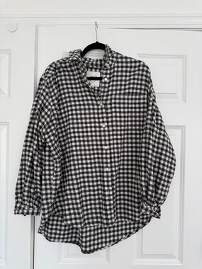 aerie Black and White Gingham Button-Down Shirt